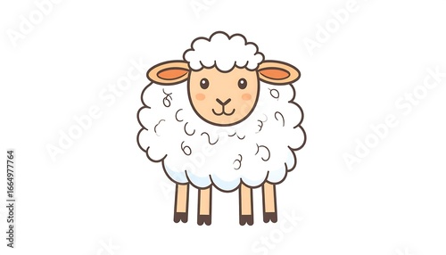 A charming, cartoon sheep with a joyful expression, depicted in simple lines and pastel colors, stands against a white backdrop.