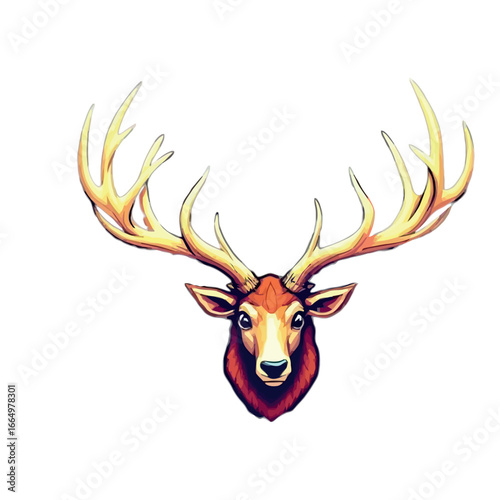 Vsai majestic stag showing its large antlers on white background
