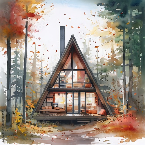 Autumn Retreat: Cozy A-Frame Cabin in a Vibrant Forest