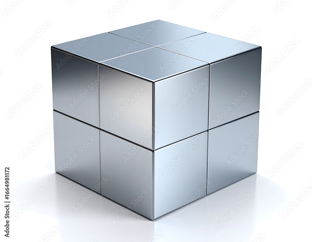 Fototapeta premium Silver cube, multiple smaller cubes