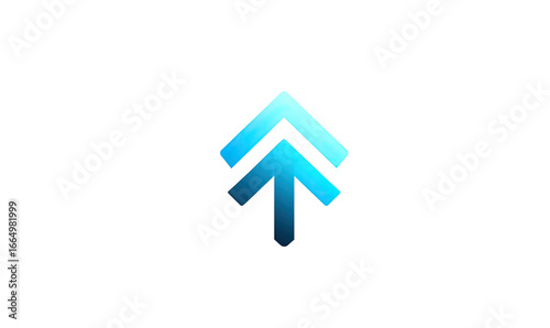 Two overlapping stylized upward-pointing arrows, rendered in a gradient of light blue and turquoise, with a pixelated or glitched effect against a black background