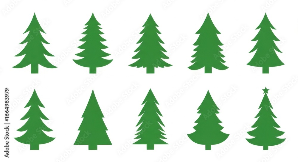 Obraz premium Collection of Green Christmas Trees in Various Styles for Holiday Decorations