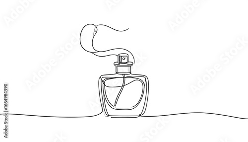 A single continuous line drawing of a perfume bottle, elegantly depicted against a plain background.