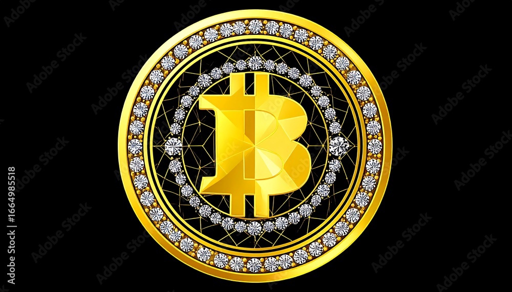 Obraz premium Luxurious golden Bitcoin symbol encircled by diamonds