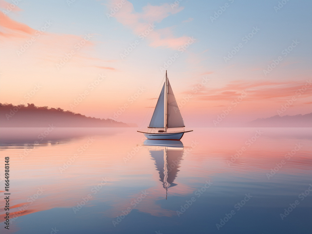 Fototapeta premium Tranquil water and sailboat encouraging reflection and creative thinking 
