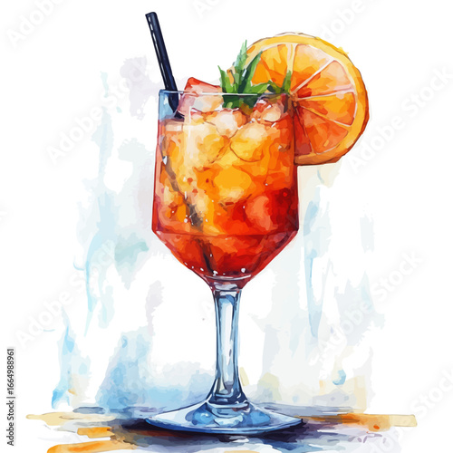 watercolor vector of Tropical Cocktail, isolated on a white background.