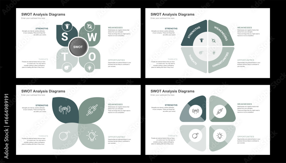 Naklejka premium SWOT Analysis Diagrams Strategic Planning and Business Insights
