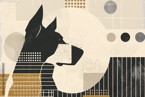 the geometric dog in abstract dog minimal dog art is a modern dog illustration blending cubist dog and bauhaus style dog with stylized dog abstract animal patterns