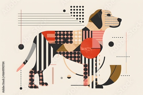 the geometric dog in abstract dog minimal dog art is a modern dog illustration blending cubist dog and bauhaus style dog with stylized dog abstract animal patterns