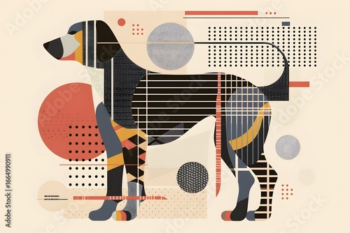 the geometric dog in abstract dog minimal dog art is a modern dog illustration blending cubist dog and bauhaus style dog with stylized dog abstract animal patterns
