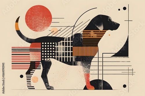 the geometric dog in abstract dog minimal dog art is a modern dog illustration blending cubist dog and bauhaus style dog with stylized dog abstract animal patterns