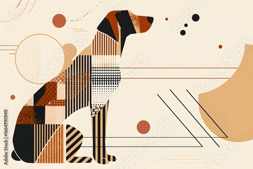 the geometric dog in abstract dog minimal dog art is a modern dog illustration blending cubist dog and bauhaus style dog with stylized dog abstract animal patterns