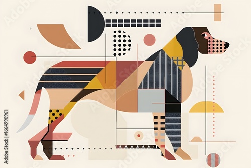 the geometric dog in abstract dog minimal dog art is a modern dog illustration blending cubist dog and bauhaus style dog with stylized dog abstract animal patterns