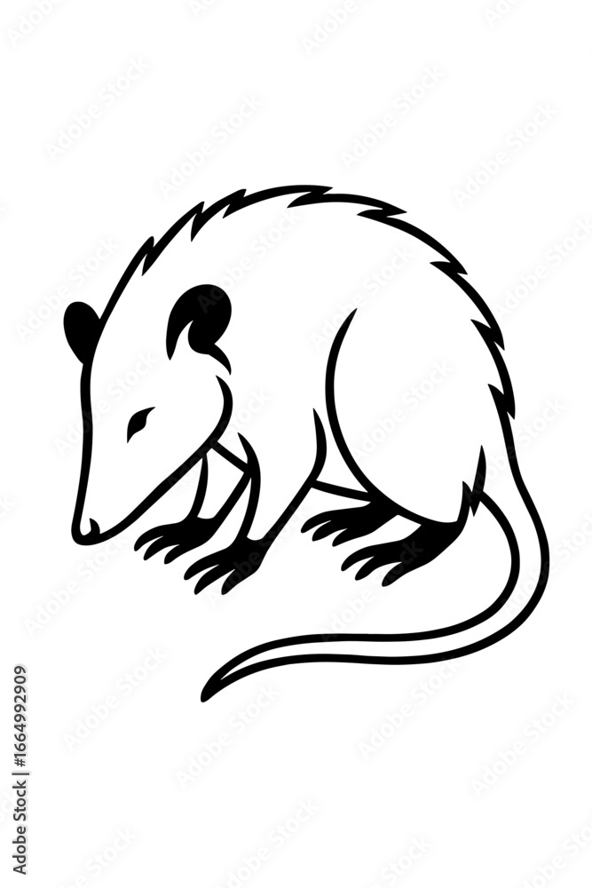 Obraz premium A minimalist illustration of a solitary opossum, rendered in stark black and white, embodies a simple, natural elegance. This piece captures the essence of wildlife.