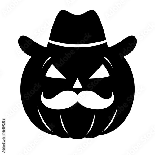 A whimsical Halloween pumpkin silhouette donning a stylish cowboy hat and handlebar mustache. vector illustration