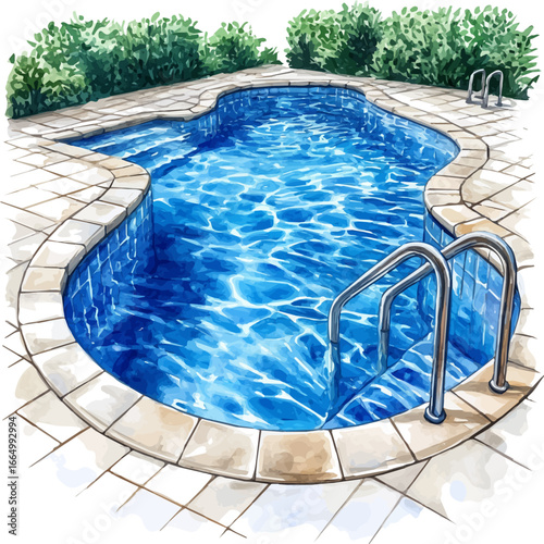 Swimming Pool, watercolor vector, isolated on a white background.