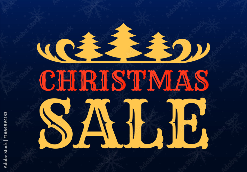 Fototapeta premium Christmas sale banner. Discount Xmas card, promotion poster, flyer design. Sale text, holiday promo background design. Vector illustration.