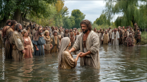 John the Baptist Baptizing in the River – Biblical Re-enactment Scene