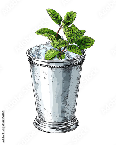 Silver julep cup with mint and ice