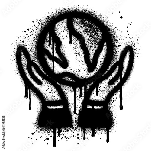 Planet Earth in human hands in graffiti style. Concepts and symbols on the theme of ecology.