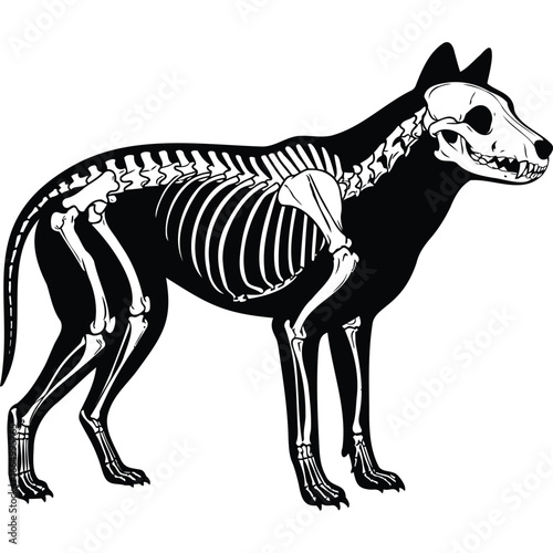 Dog Skeleton Anatomy Black and White Illustration bones canine animal biology veterinary medical monochrome graphic vector scientific educational