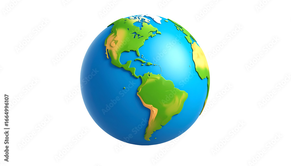 Naklejka premium A vibrant, stylized globe showcases the diverse topography of the Americas, set against a stark, contrasting dark background.