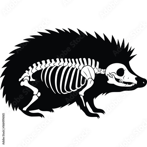 Hedgehog Skeleton Silhouette Vector Illustration animal black and white monochrome graphic design clipart art nature wildlife bones skull