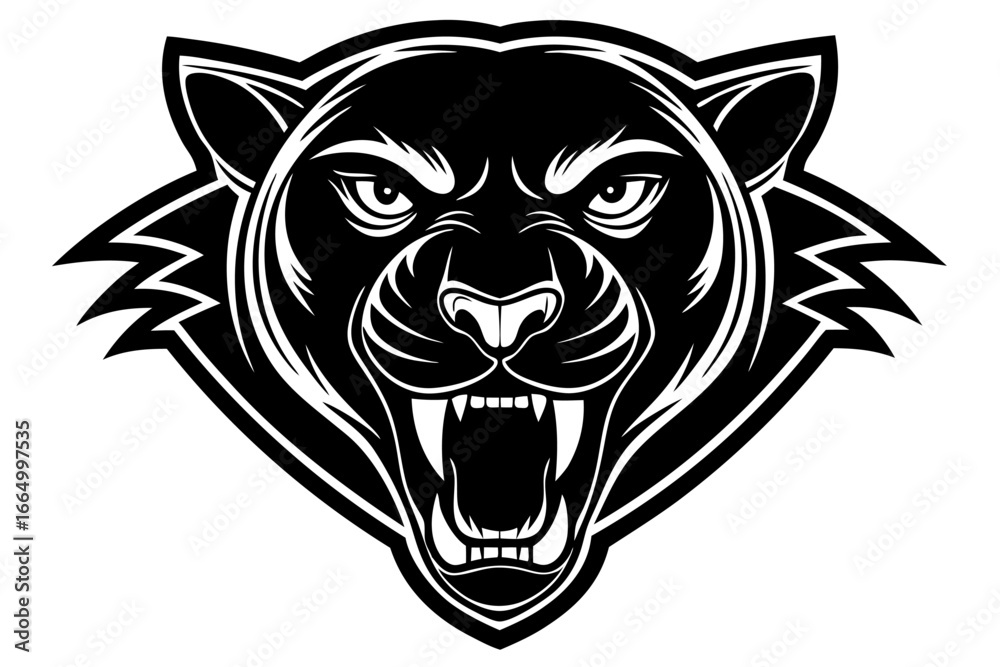 Fototapeta premium Fierce Black Panther Head Mascot Logo – Aggressive Roaring Wild Cat Illustration