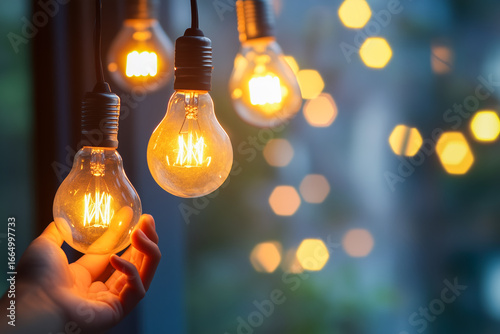 Person installing energy-efficient light bulbs, with a focus on the long-term savings