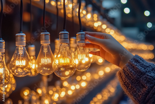 Person installing energy-efficient light bulbs, with a focus on the long-term savings