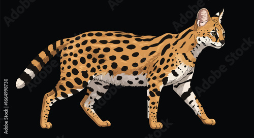 Serval Cat Profile Wild African Cat Illustration