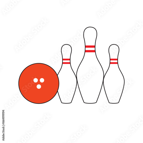 A minimalistic illustration featuring a bowling ball and pins.