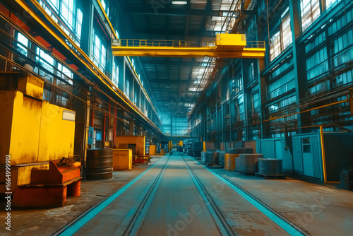 Powder coating line, where metal parts are being electrostatically coated with powder paint before entering a curing oven
