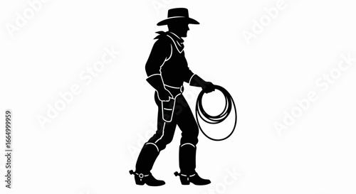 Cowboy Silhouette Walking with Lasso - Wild West Icon.