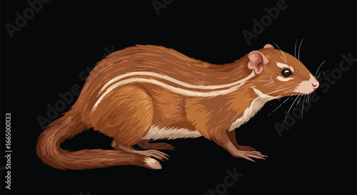Three striped Palm Squirrel Illustration Detailed Rodent Artwork Wildlife Digital Painting