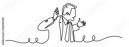 continuous line art of a man in a work suit being depressed and angry. vector illustration