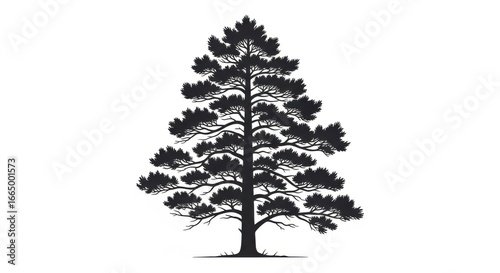 Silhouette Pine Tree on White Background in Minimalist Style