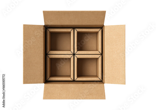 Open cardboard box with four interior compartments (1)