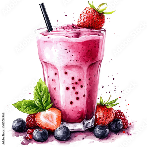watercolor of Summer Smoothie Fresh Blend, vector, isolated on a white background.