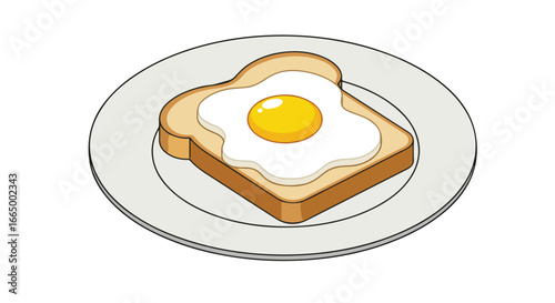 Egg on toast on plate, white background for menus, ads, recipe sites