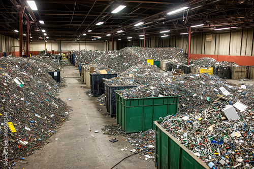 Recycling facility where old electrical wires are being sorted, stripped, and processed for material recovery