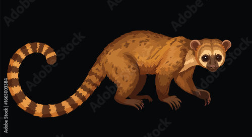 Ring tailed Coati Illustration Wildlife Animal Tropical Rainforest Mammal Nature Vector Graphic