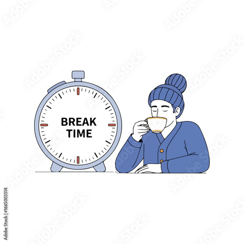Woman Enjoying Break Time with Coffee