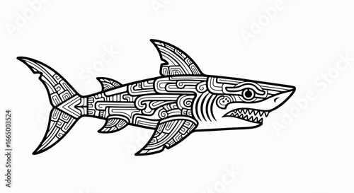 Intricate Patterned Shark Illustration.
