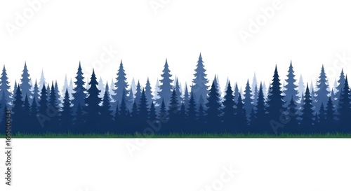 Stylized Blue Forest Trees on White Background Suitable for Nature and Environment Design