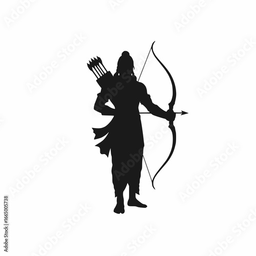 Silhouette of Lord Rama, Hindu Deity, with Bow and Arrow