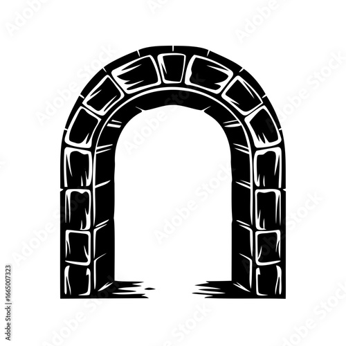 Monochrome Illustration of a Brick Archway with an Entrance to a Secret Place