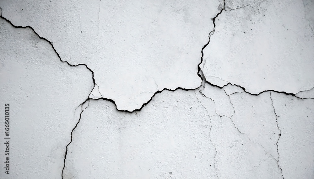 Fototapeta premium Extensive Cracks in a White Painted Wall