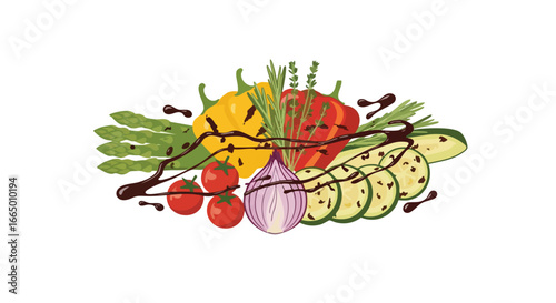 Fresh Vegetables with Balsamic Glaze Healthy Eating Photo