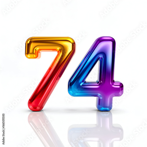 Colorful 3D logo with glossy reflective surface isolated on pure white photorealistic background
